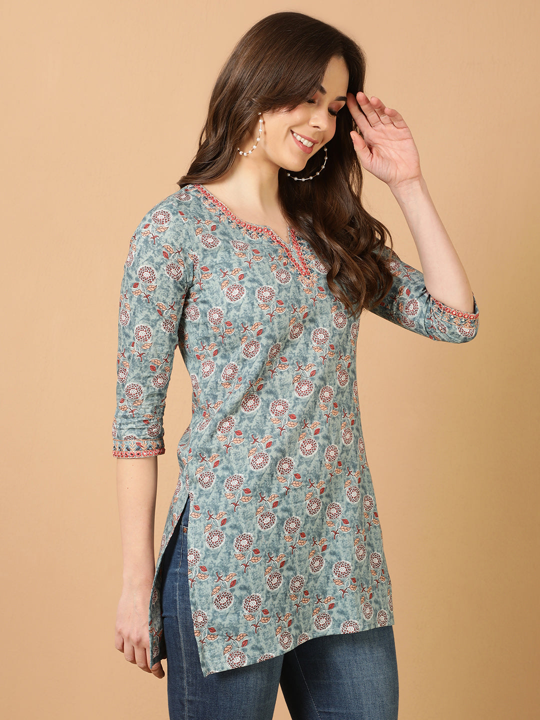 Antaran Blue Pure Cotton Embroidered Tunic