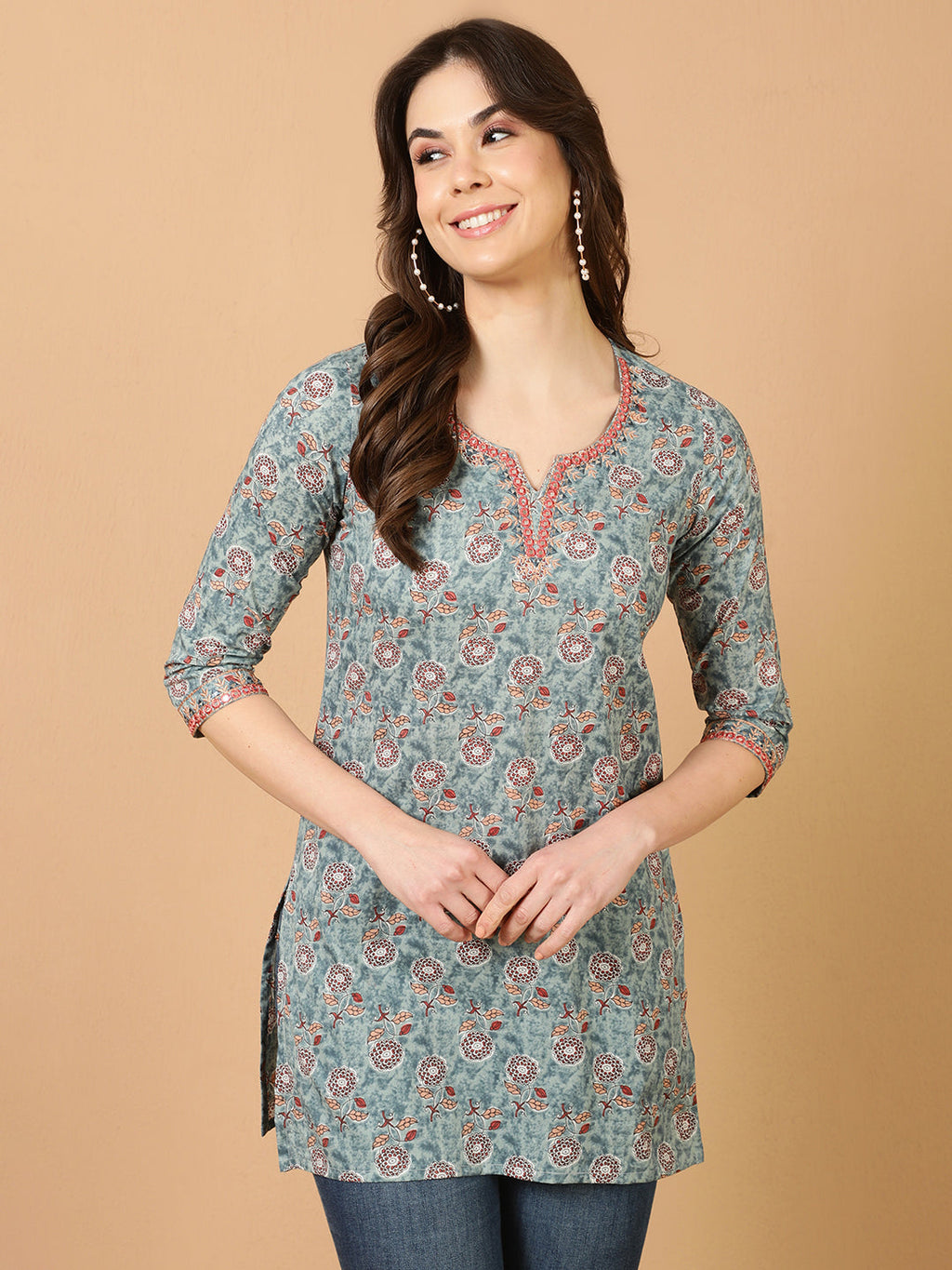 Antaran Blue Pure Cotton Embroidered Tunic