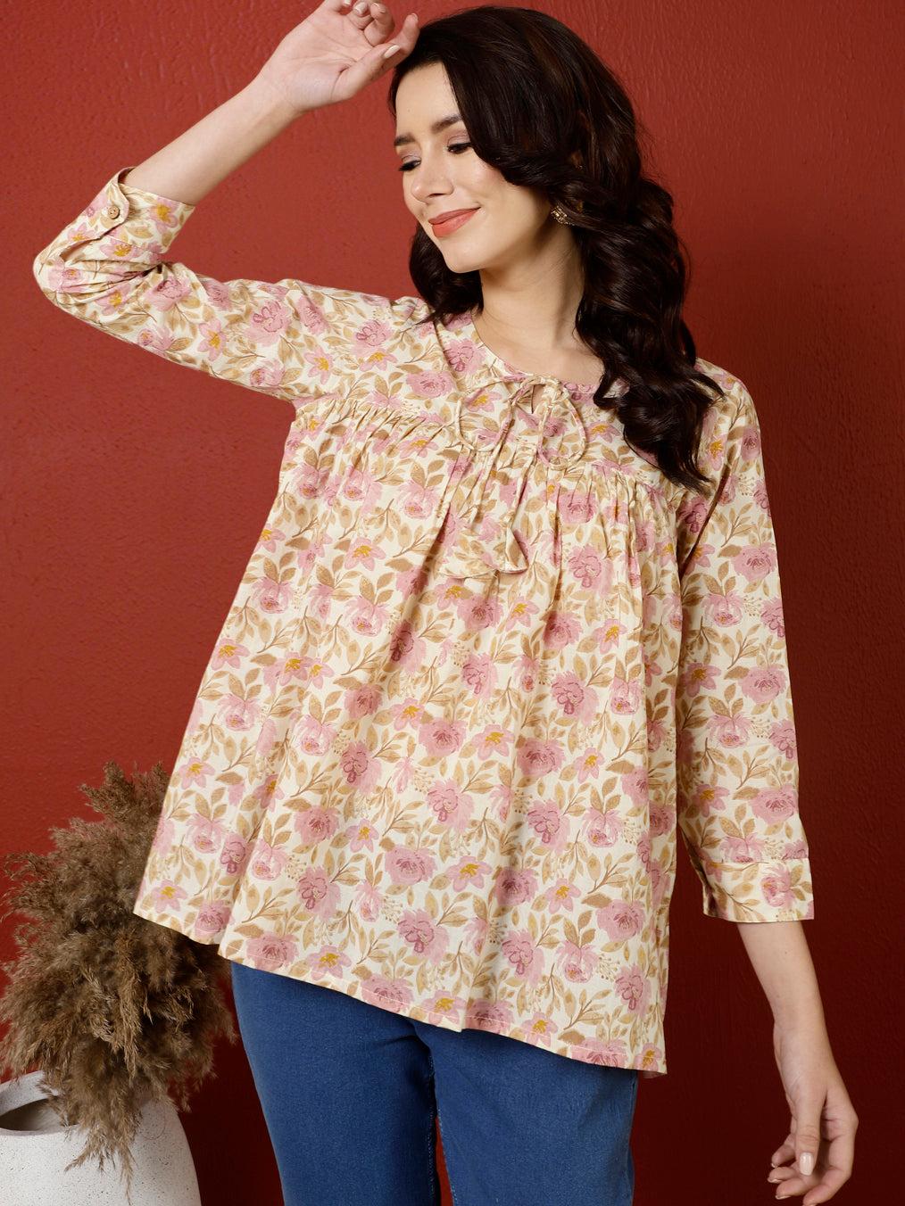 Antaran Peach Pure Cotton Printed Top