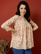 Antaran Peach Pure Cotton Printed Top
