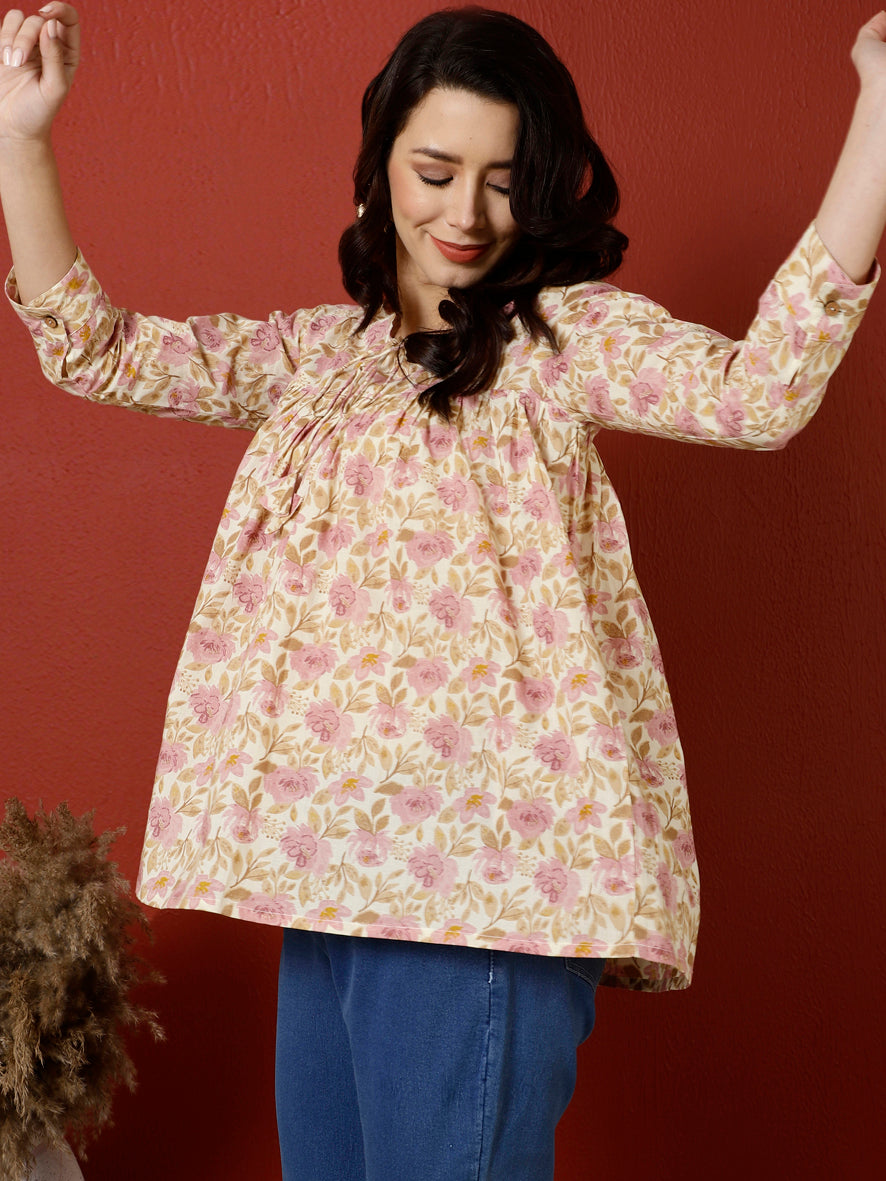 Antaran Peach Pure Cotton Printed Top