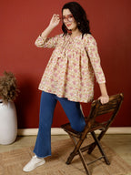Antaran Peach Pure Cotton Printed Top