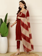 Antaran Maroon Rayon Embellished Kurta Pant & Dupatta Set - Distacart