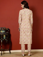Antaran Peach Pure Cotton Embroidered Kurta Pant Set - Distacart