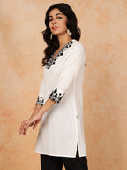 Antaran White Pure Cotton Embroidered Tunic