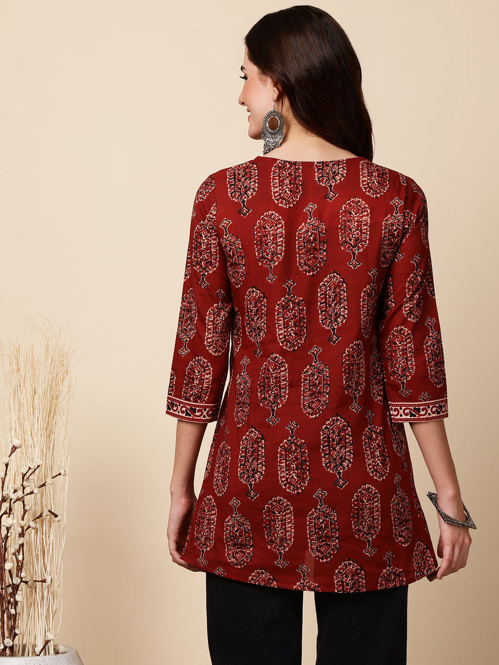 Antaran Maroon Pure Cotton Maroon Printed Tunic