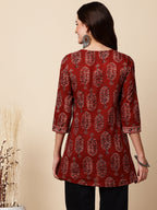 Antaran Maroon Pure Cotton Maroon Printed Tunic