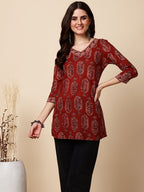 Antaran Maroon Pure Cotton Maroon Printed Tunic