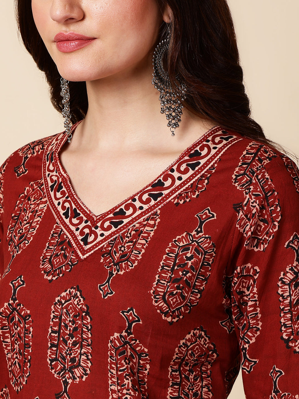 Antaran Maroon Pure Cotton Maroon Printed Tunic