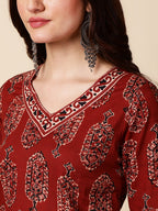 Antaran Maroon Pure Cotton Maroon Printed Tunic