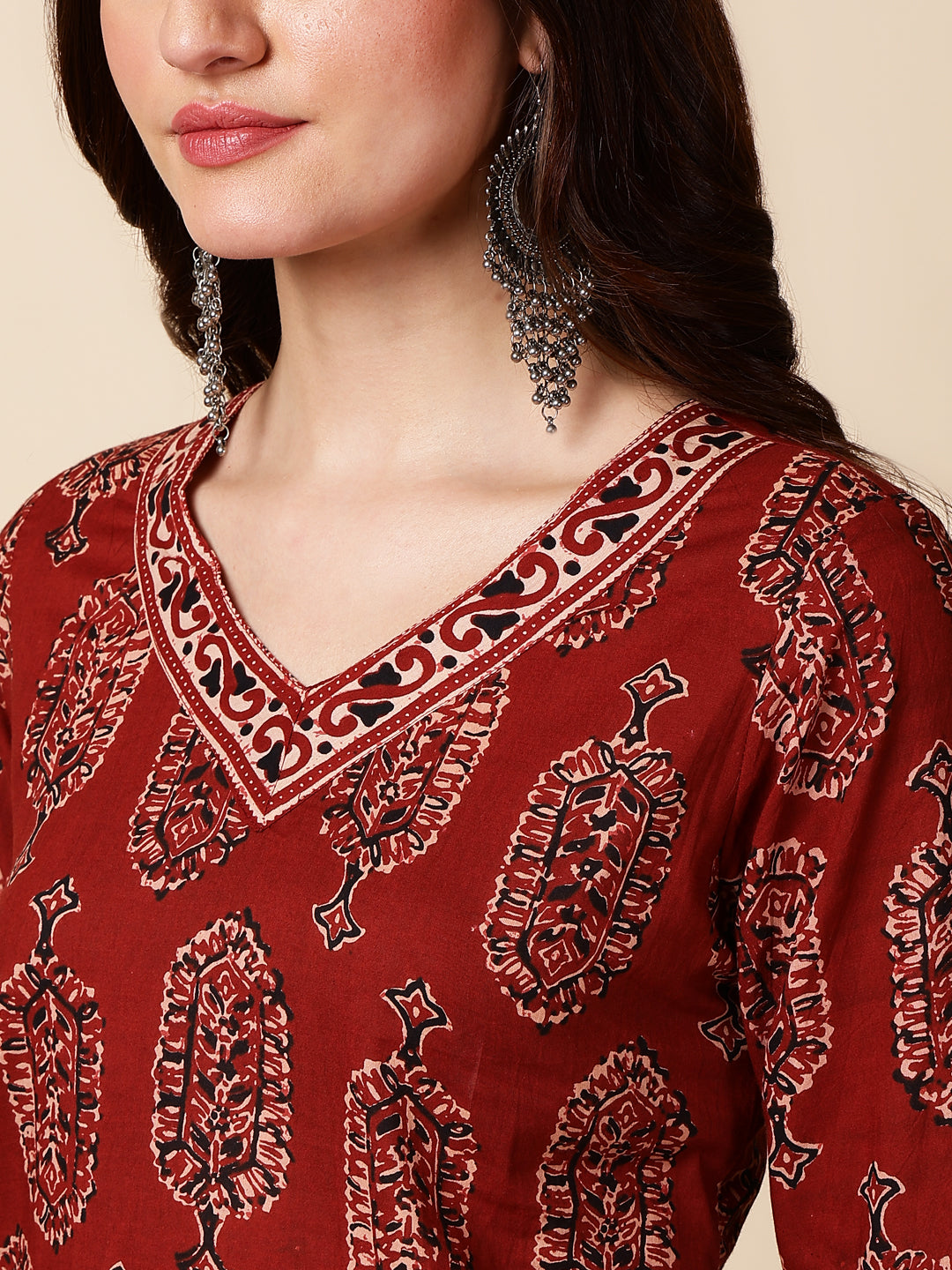 Antaran Maroon Pure Cotton Maroon Printed Tunic