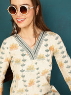 Antaran Off White Pure Cotton Embellished Kurta - Distacart