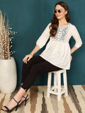 Antaran White Pure Cotton Embellished Tunic