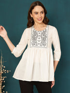 Antaran White Pure Cotton Embellished Tunic