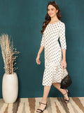 Antaran White Rayon Polka Printed Dress - Distacart