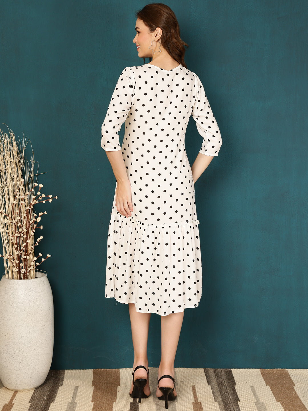 Antaran White Rayon Polka Printed Dress - Distacart