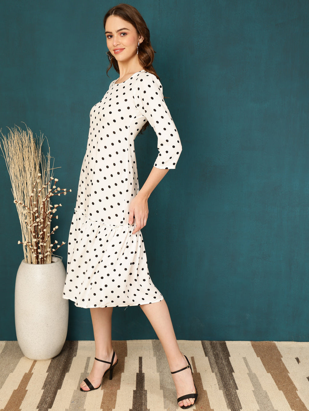Antaran White Rayon Polka Printed Dress - Distacart