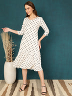 Antaran White Rayon Polka Printed Dress - Distacart