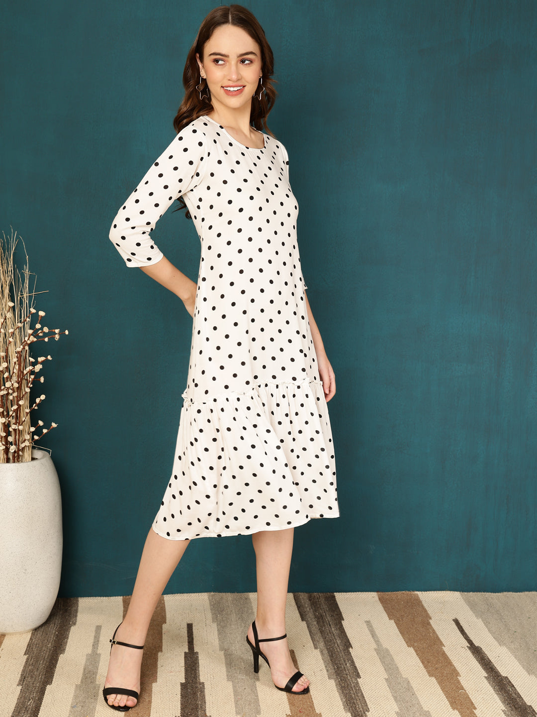 Antaran White Rayon Polka Printed Dress - Distacart