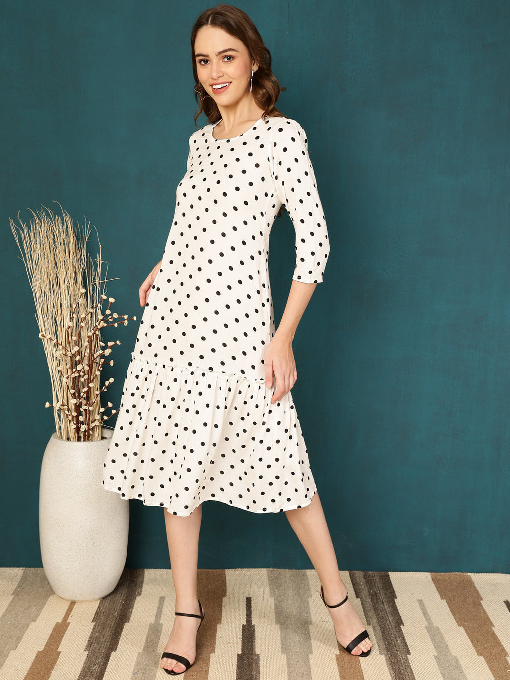 Antaran White Rayon Polka Printed Dress - Distacart