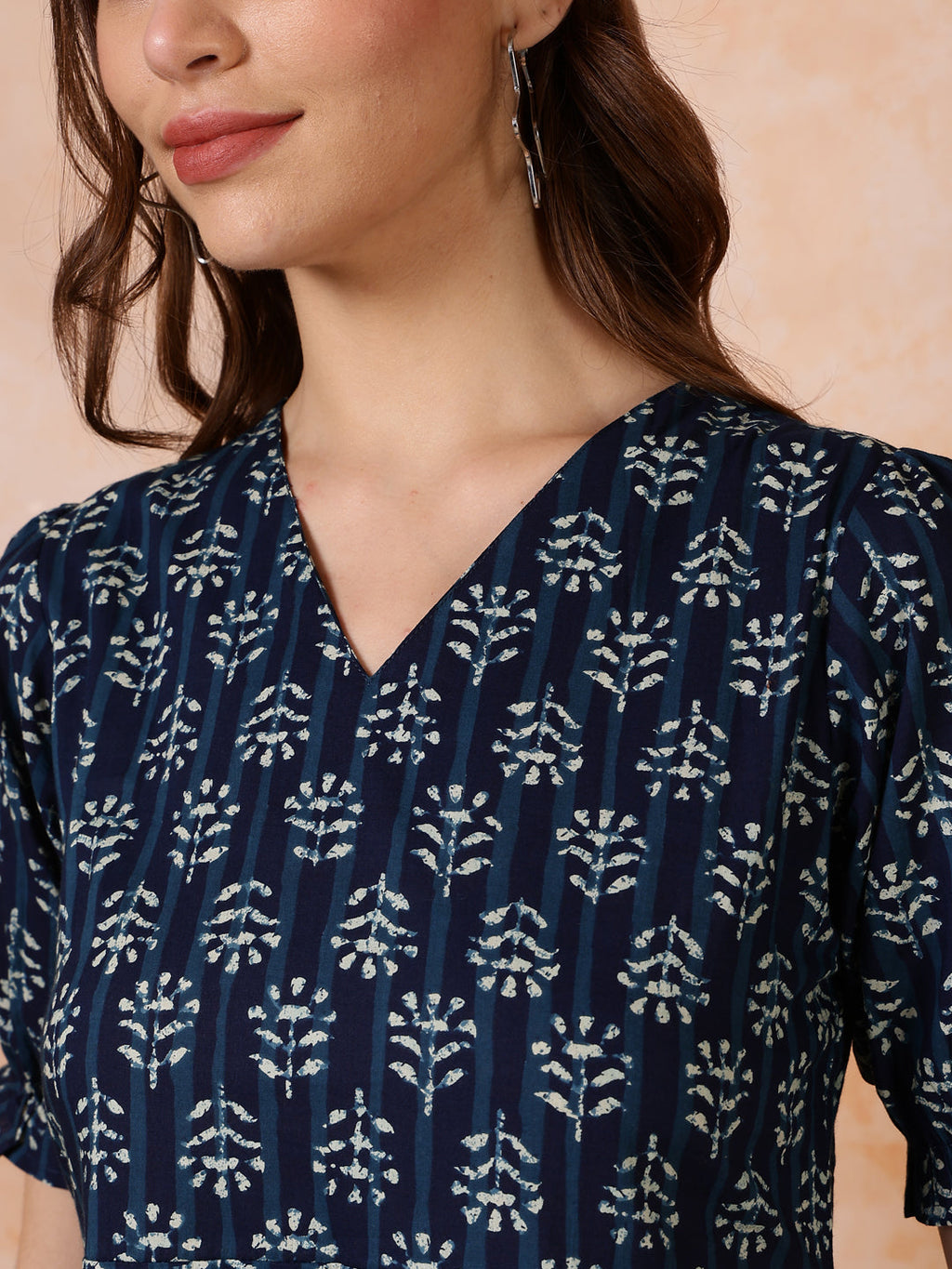 Antaran Blue Pure Cotton Flared Printed Dress - Distacart
