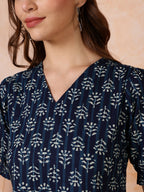 Antaran Blue Pure Cotton Flared Printed Dress - Distacart