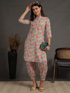 Antaran Sky Blue Pure Cotton Floral Printed Co Ord Set - Distacart