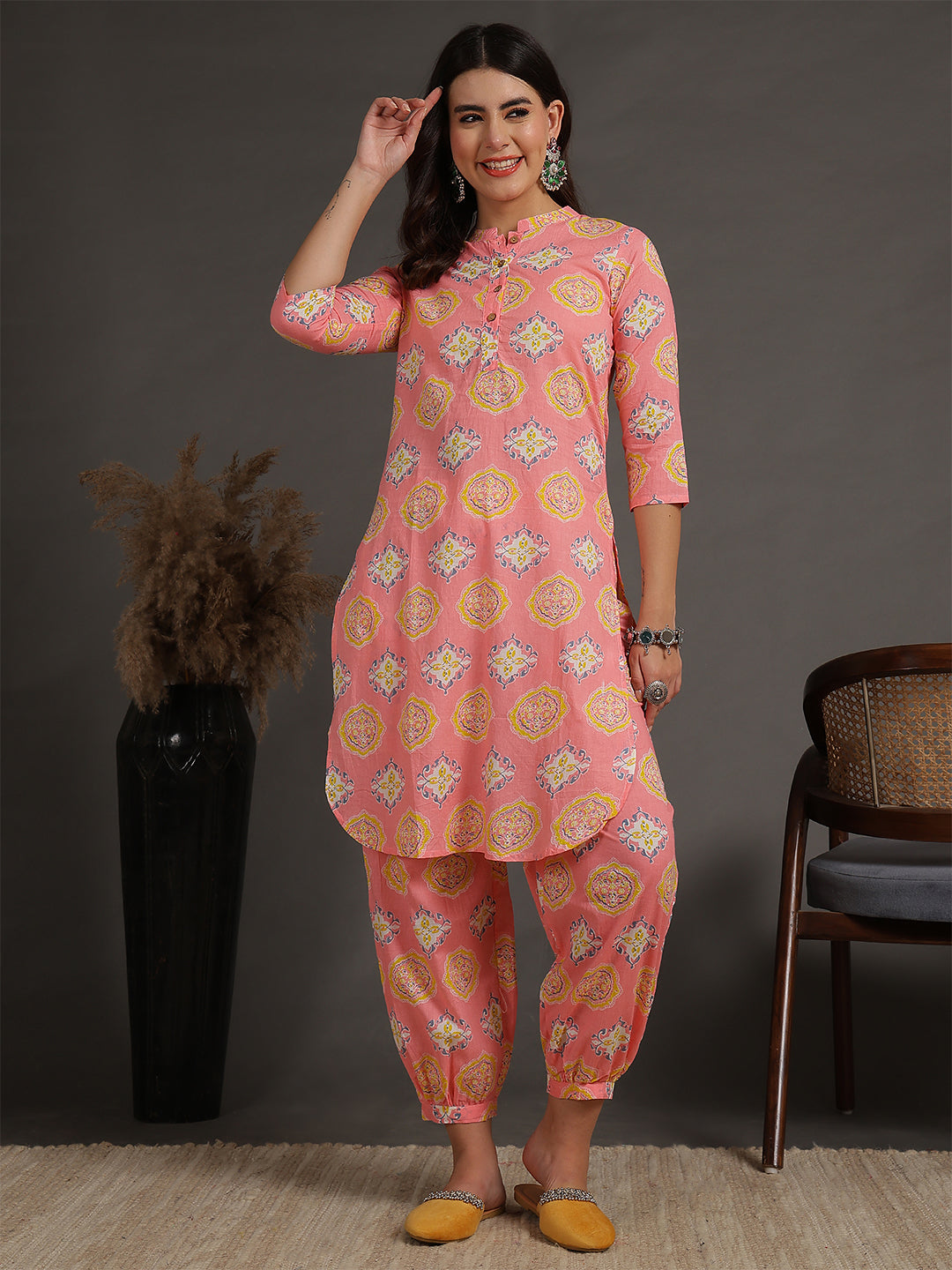 Antaran Peach Pure Cotton Printed Co Ord Set - Distacart