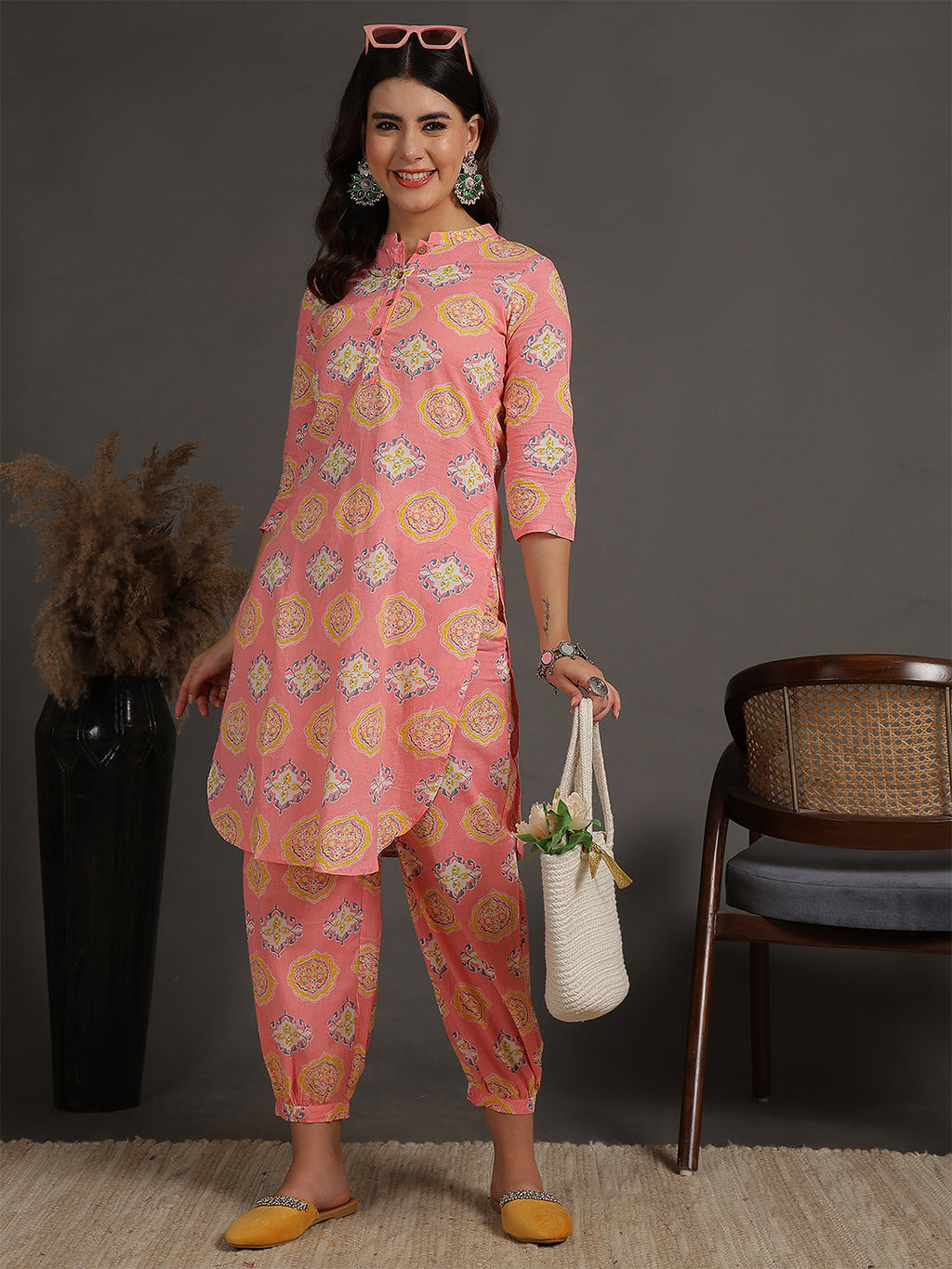Antaran Peach Pure Cotton Printed Co Ord Set - Distacart