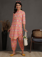 Antaran Peach Pure Cotton Printed Co Ord Set - Distacart