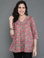 Antaran Grey Pure Cotton Embroidered Top