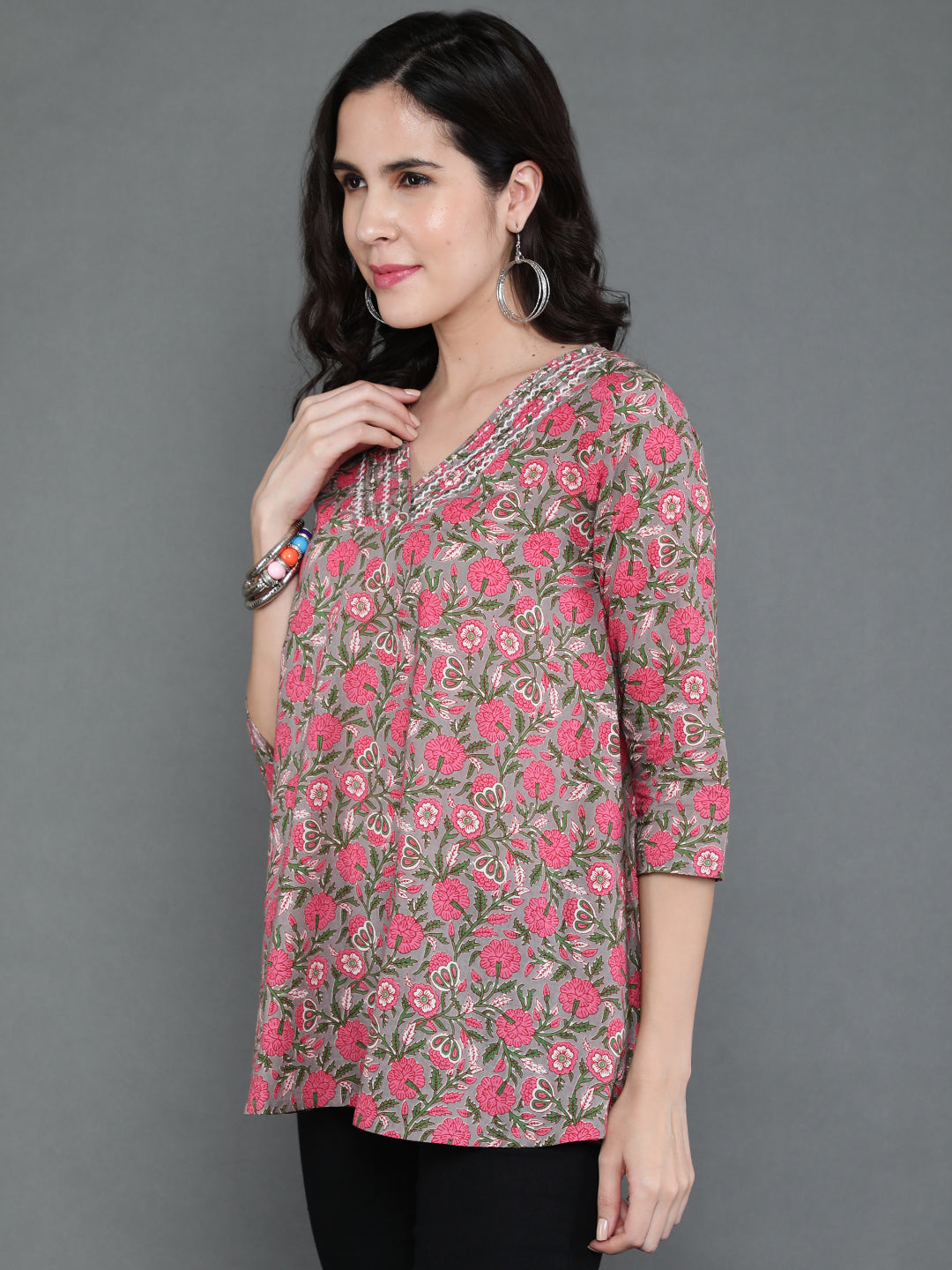 Antaran Grey Pure Cotton Embroidered Top