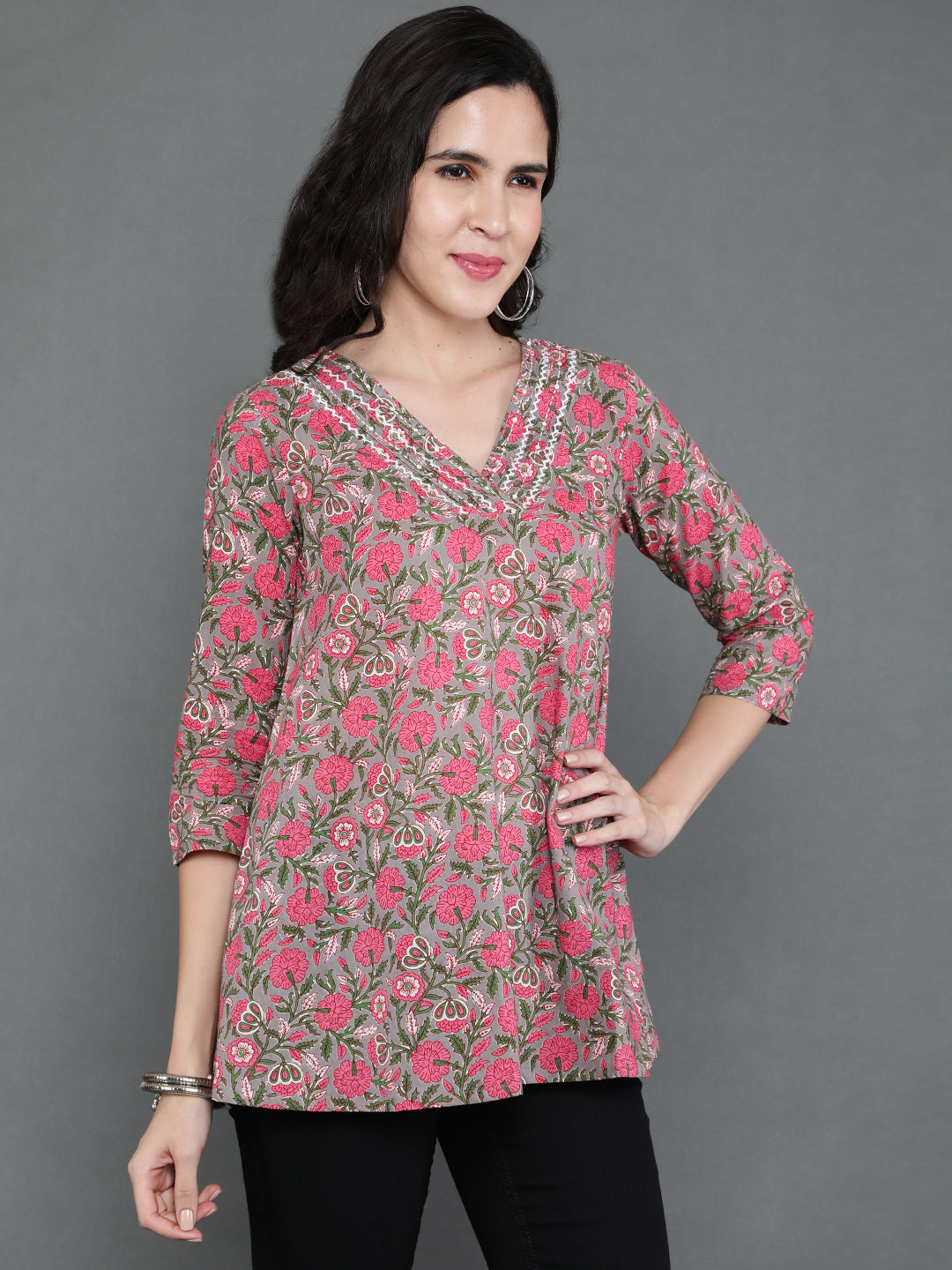 Antaran Grey Pure Cotton Embroidered Top