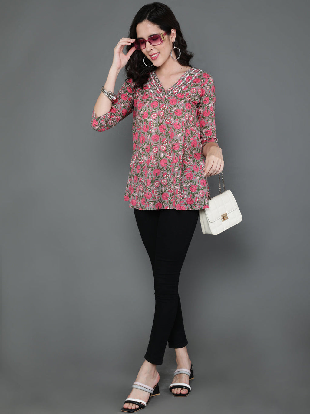 Antaran Grey Pure Cotton Embroidered Top