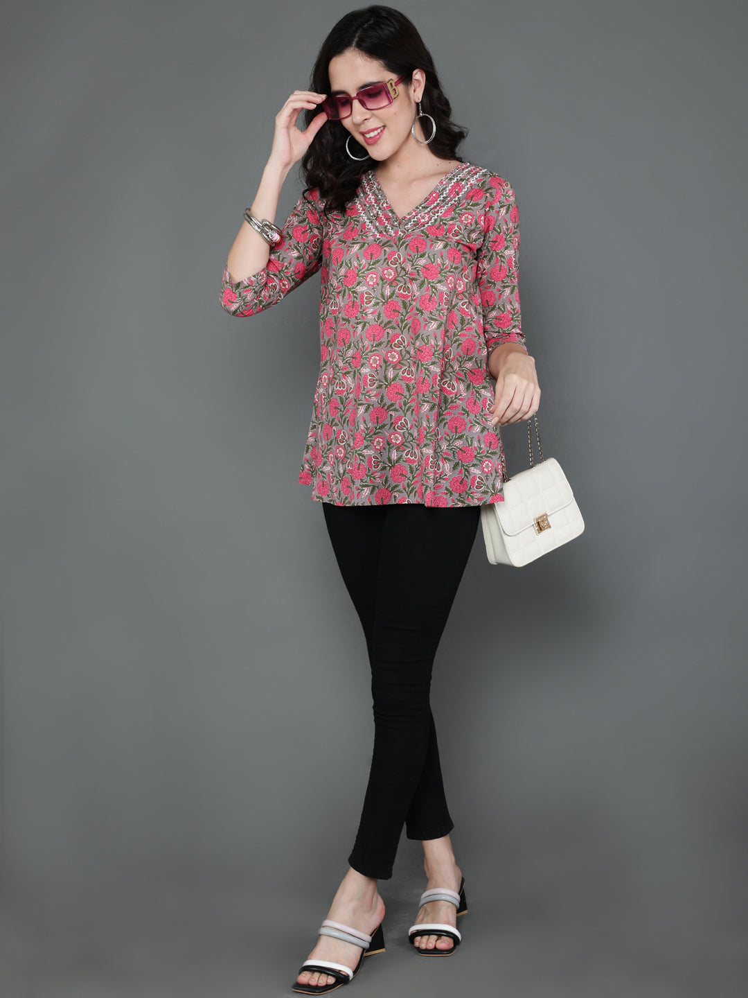 Antaran Grey Pure Cotton Embroidered Top