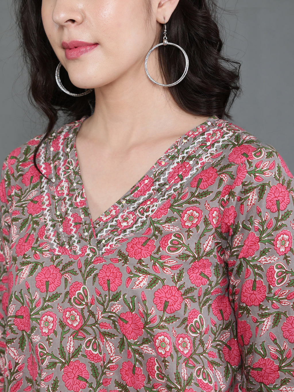 Antaran Grey Pure Cotton Embroidered Top