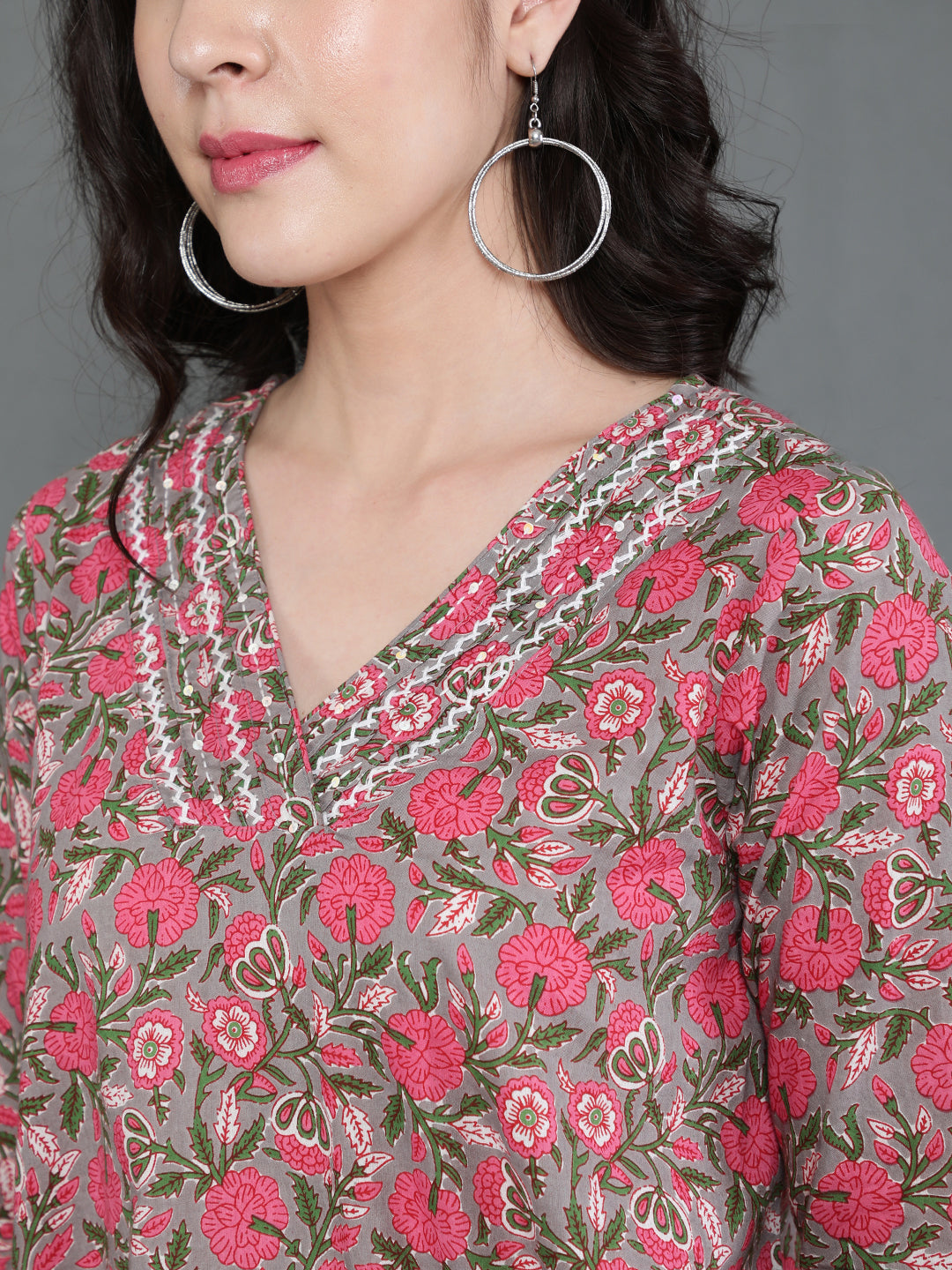 Antaran Grey Pure Cotton Embroidered Top