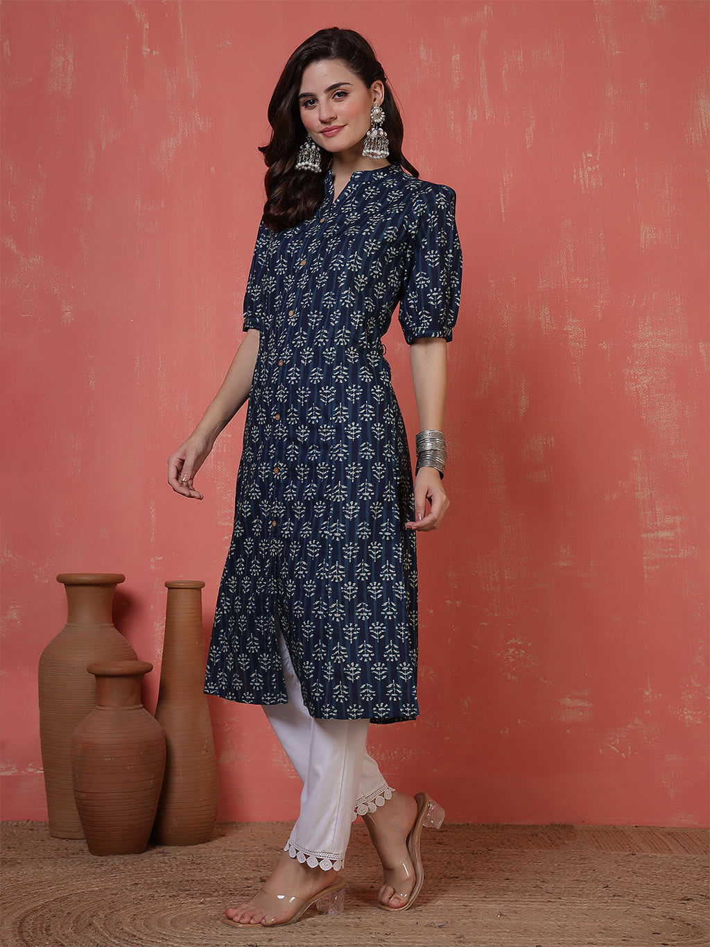 Antaran Blue Pure Cotton Front Buttoned Indigo Printed Kurta - Distacart