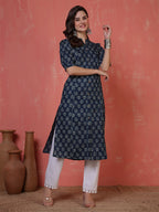 Antaran Blue Pure Cotton Front Buttoned Indigo Printed Kurta - Distacart