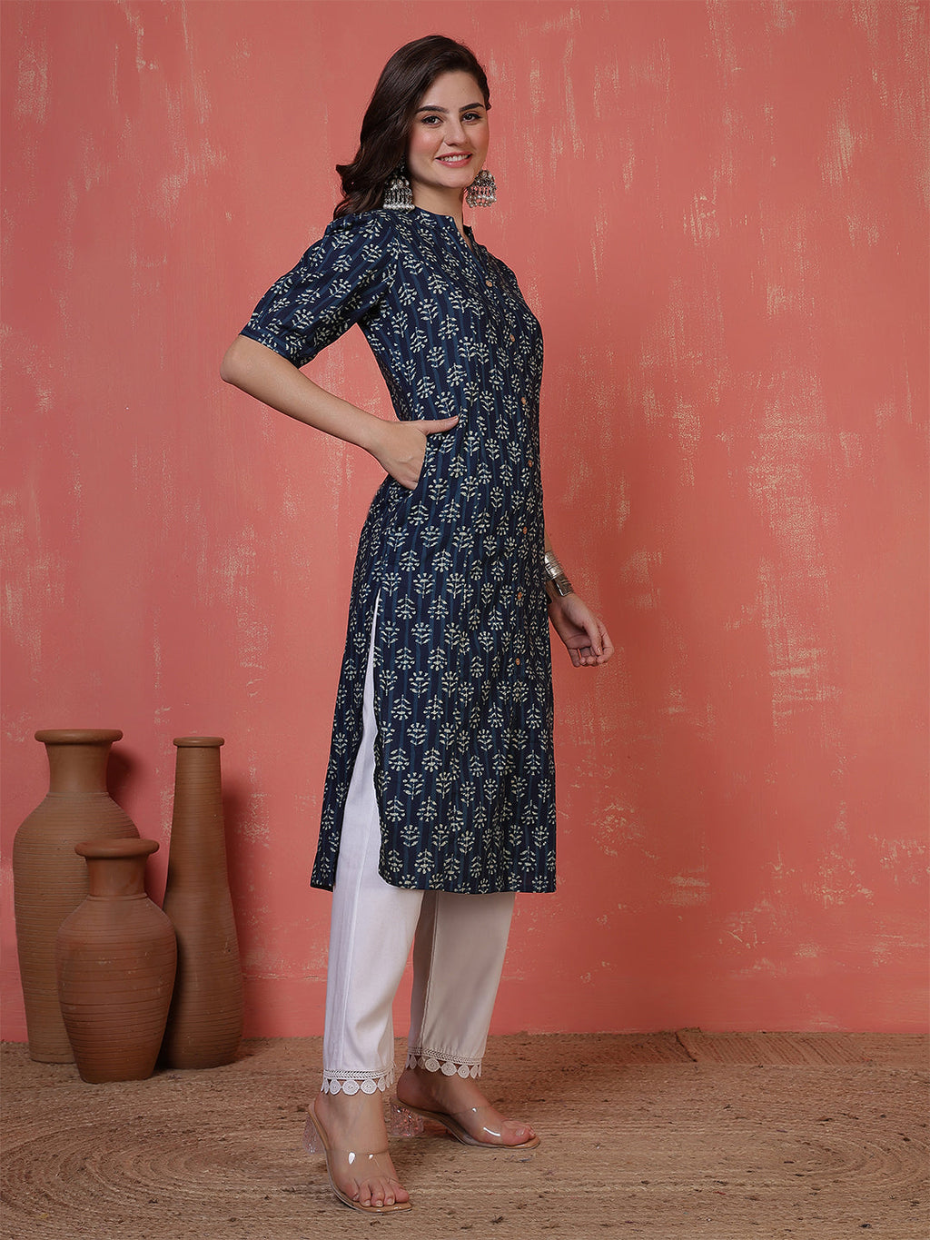 Antaran Blue Pure Cotton Front Buttoned Indigo Printed Kurta - Distacart