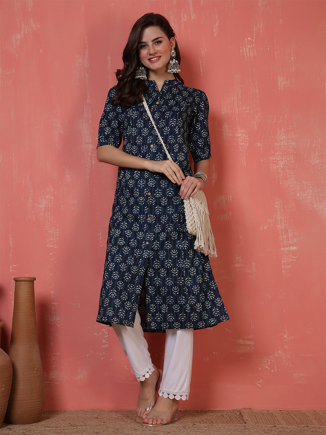 Antaran Blue Pure Cotton Front Buttoned Indigo Printed Kurta - Distacart