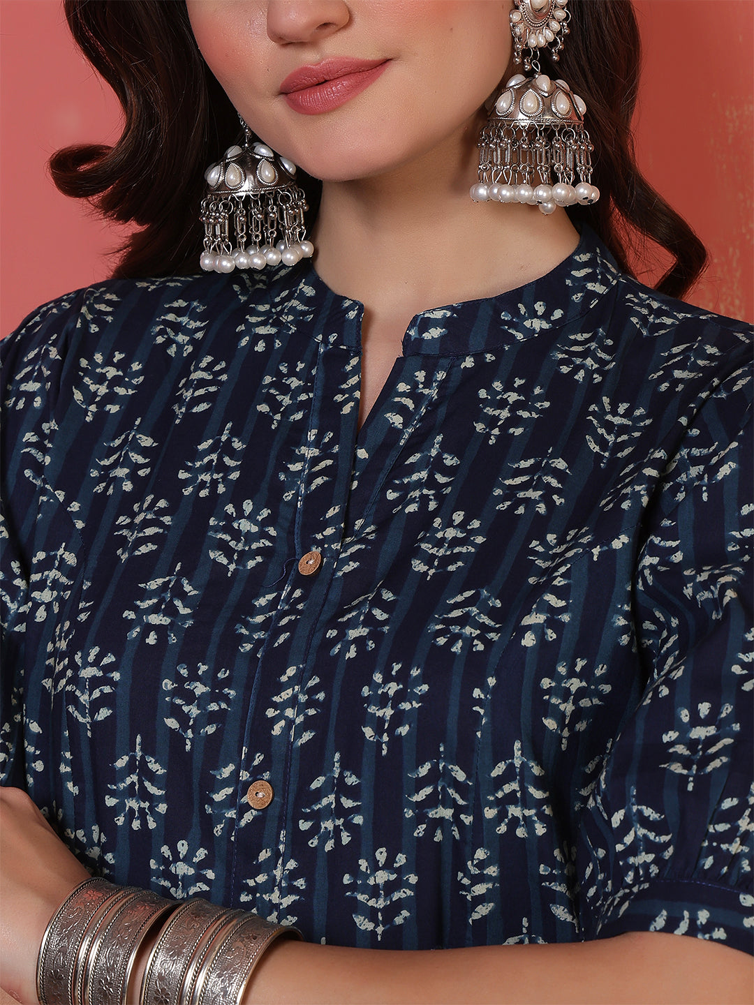 Antaran Blue Pure Cotton Front Buttoned Indigo Printed Kurta - Distacart