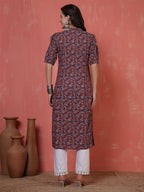 Antaran Maroon Pure Cotton Front Buttoned Printed Kurta - Distacart