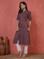 Antaran Maroon Pure Cotton Front Buttoned Printed Kurta - Distacart