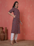 Antaran Maroon Pure Cotton Front Buttoned Printed Kurta - Distacart