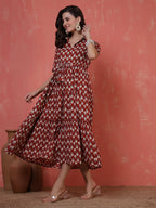 Antaran Maroon Pure Cotton Tiered Printed Dress - Distacart