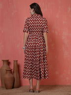 Antaran Maroon Pure Cotton Tiered Printed Dress - Distacart