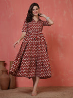 Antaran Maroon Pure Cotton Tiered Printed Dress - Distacart