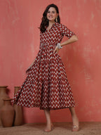 Antaran Maroon Pure Cotton Tiered Printed Dress - Distacart