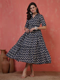 Antaran Blue Pure Cotton Tiered Printed Dress - Distacart